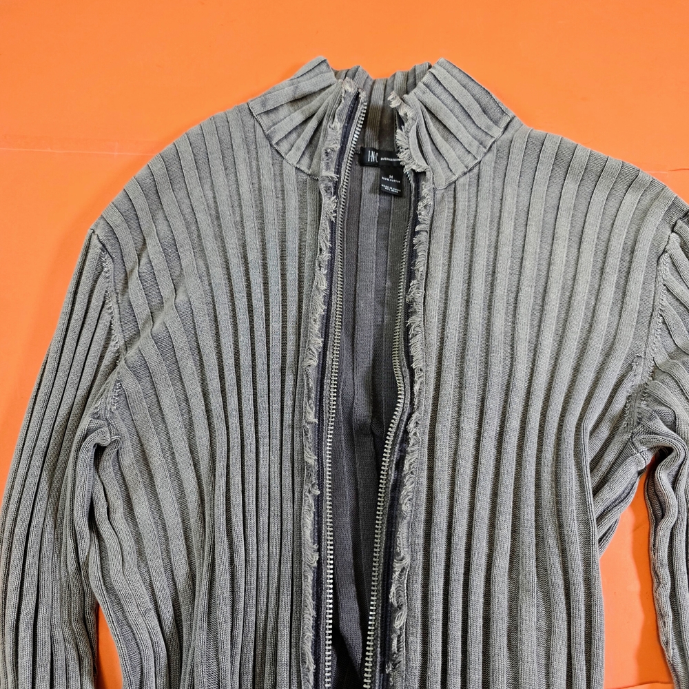 INC Gray Ribbed Cotton Zipper Shirt Jacket - Picture 3 of 7